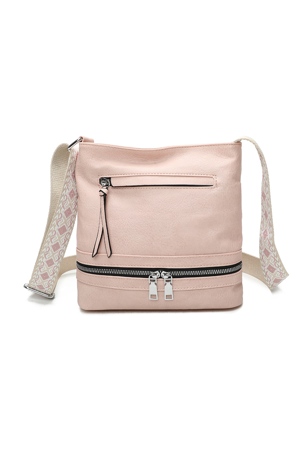 Ithnan Quadruple Zips Crossbody Messenger Bag with Canvas Strap