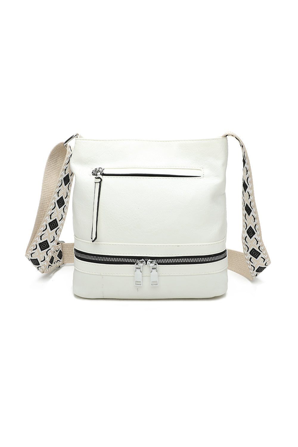 Ithnan Quadruple Zips Crossbody Messenger Bag with Canvas Strap