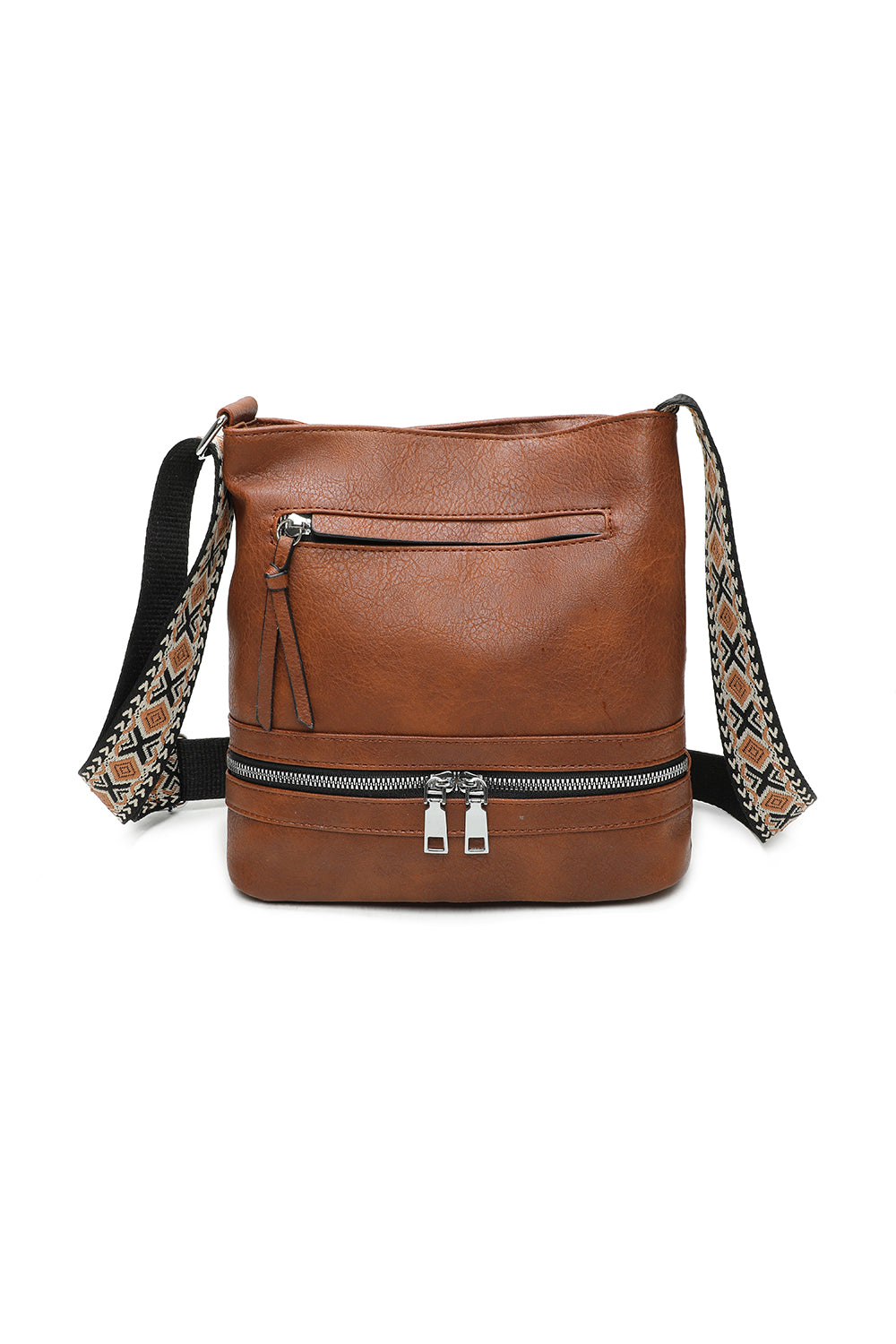 Ithnan Quadruple Zips Crossbody Messenger Bag with Canvas Strap