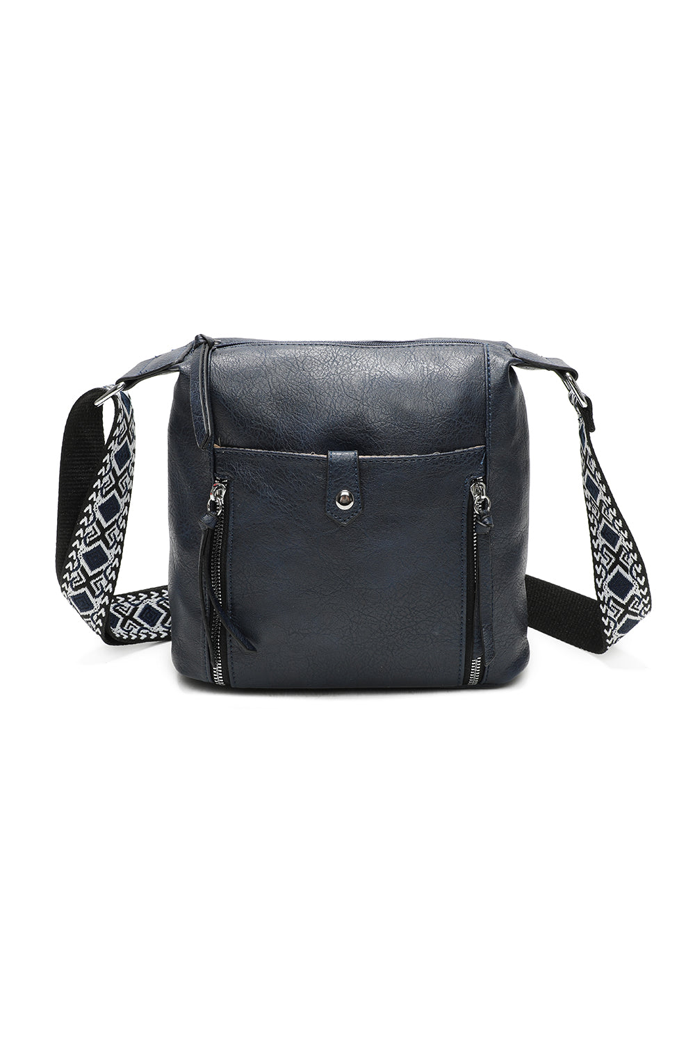 Madura Quadruple Zips Crossbody Messenger Bag with Canvas Strap