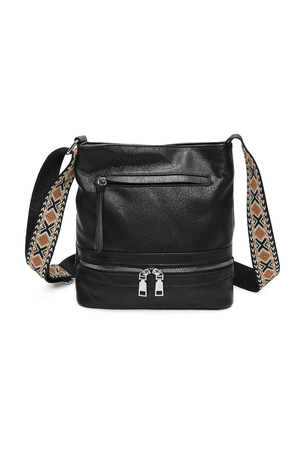 Ithnan Quadruple Zips Crossbody Messenger Bag with Canvas Strap