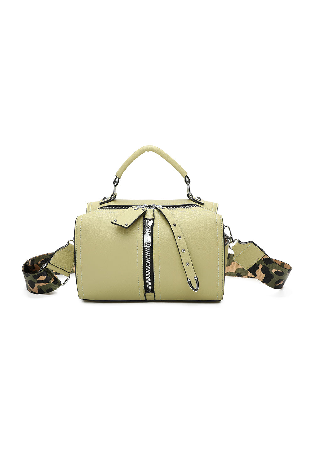 Loma Triple Zip Jacket-Style PU Crossbody Handbag with Canvas Strap