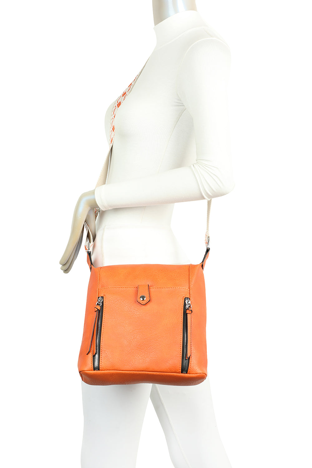 Madura Quadruple Zips Crossbody Messenger Bag with Canvas Strap
