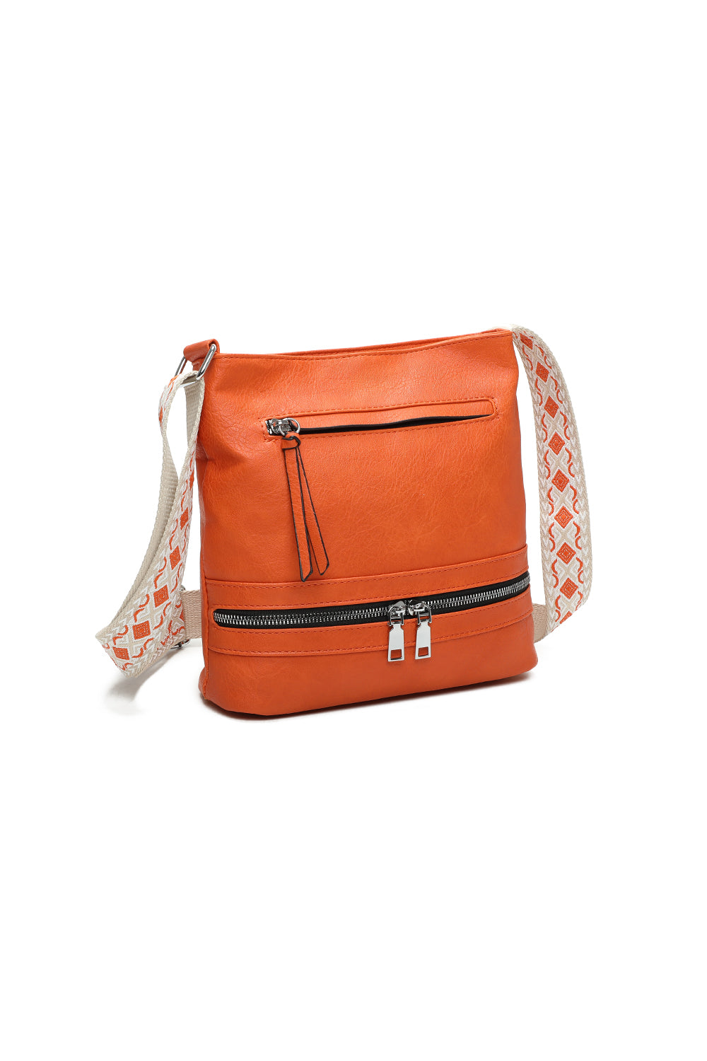 Ithnan Quadruple Zips Crossbody Messenger Bag with Canvas Strap