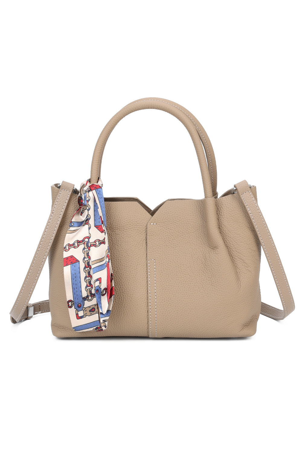 Meve Real Leather Shoulder Top-Handle Bag with Silk Scarf
