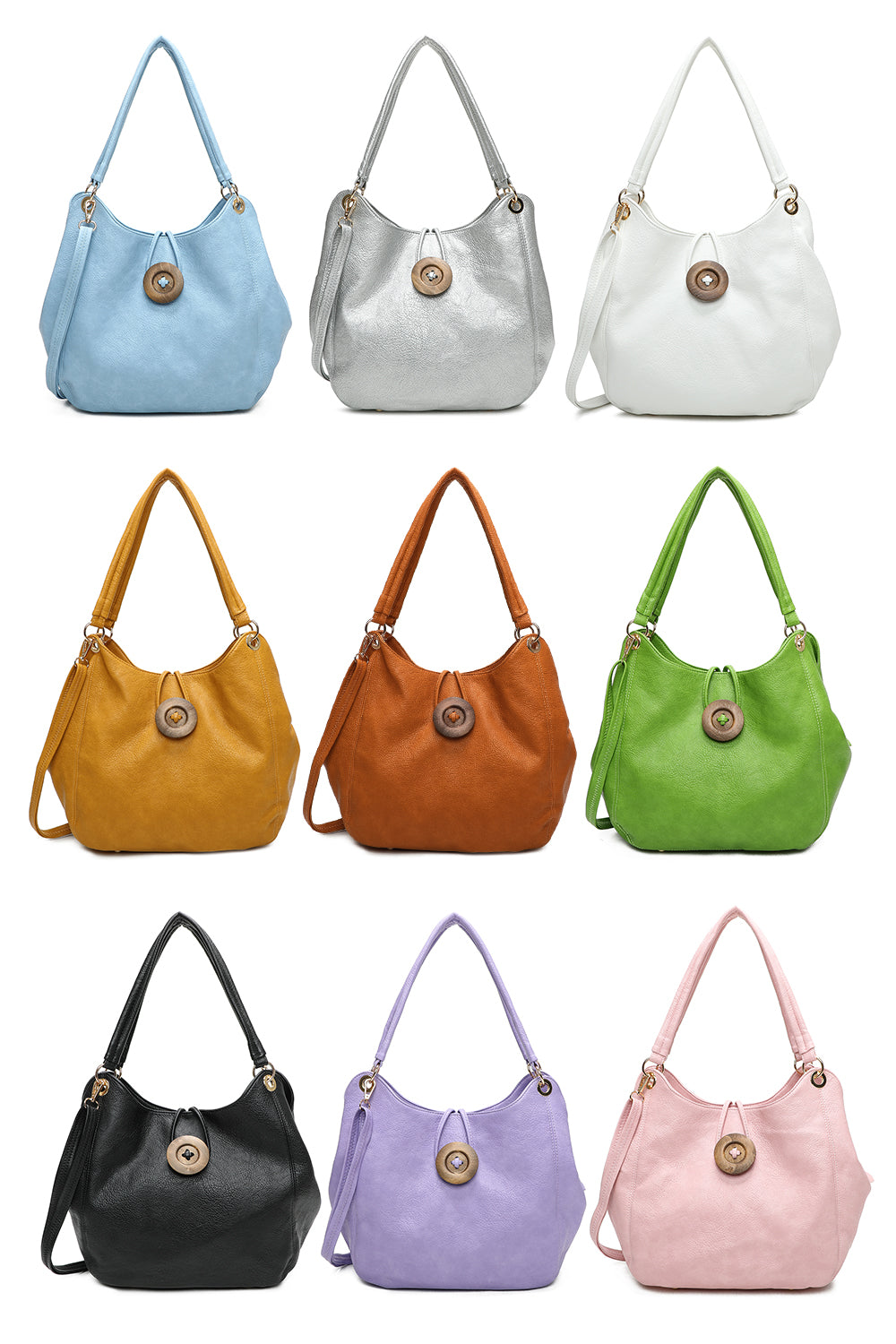 Hava Button Triple Compartments PU Leather Shoulder Bag