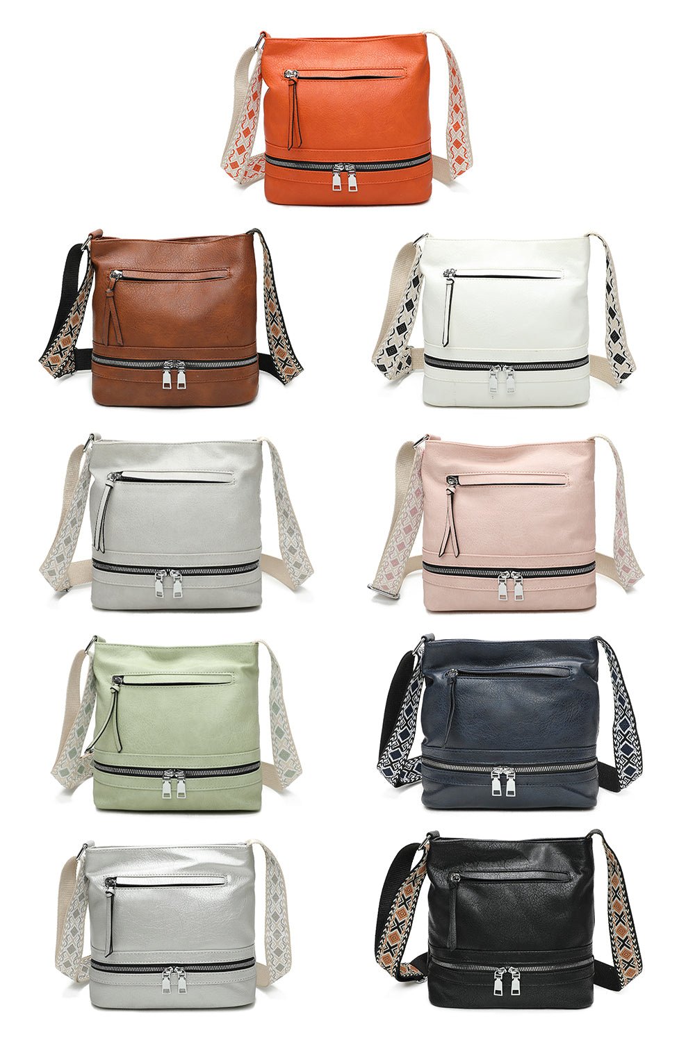 Ithnan Quadruple Zips Crossbody Messenger Bag with Canvas Strap