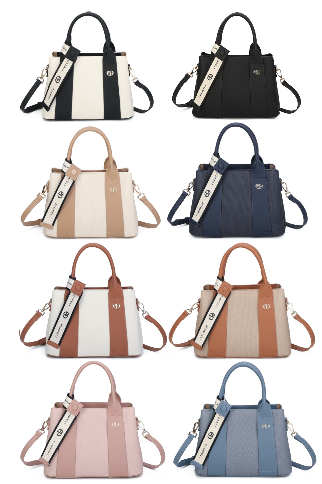 Mori PU Leather Triple Compartment Structured Canvas Top-Handle Tote Bag - RY250972