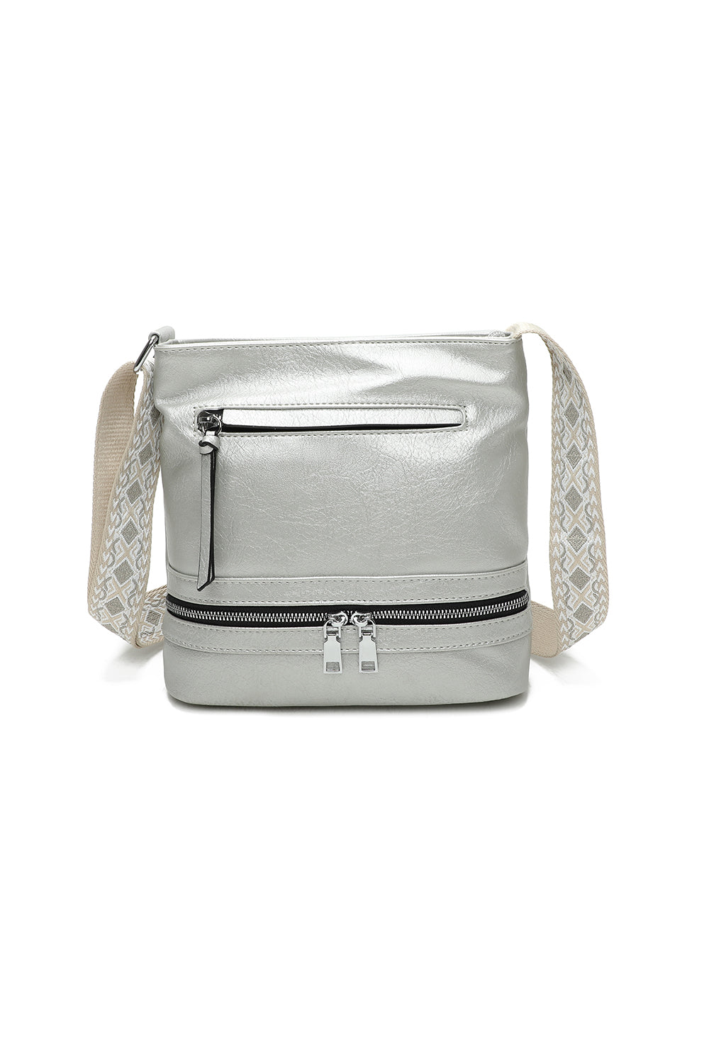 Ithnan Quadruple Zips Crossbody Messenger Bag with Canvas Strap
