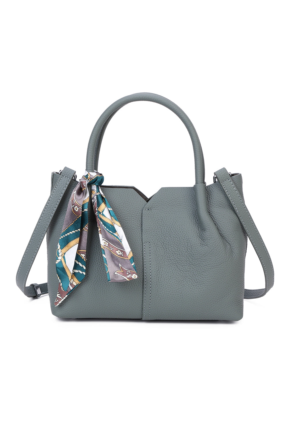 Meve Real Leather Shoulder Top-Handle Bag with Silk Scarf