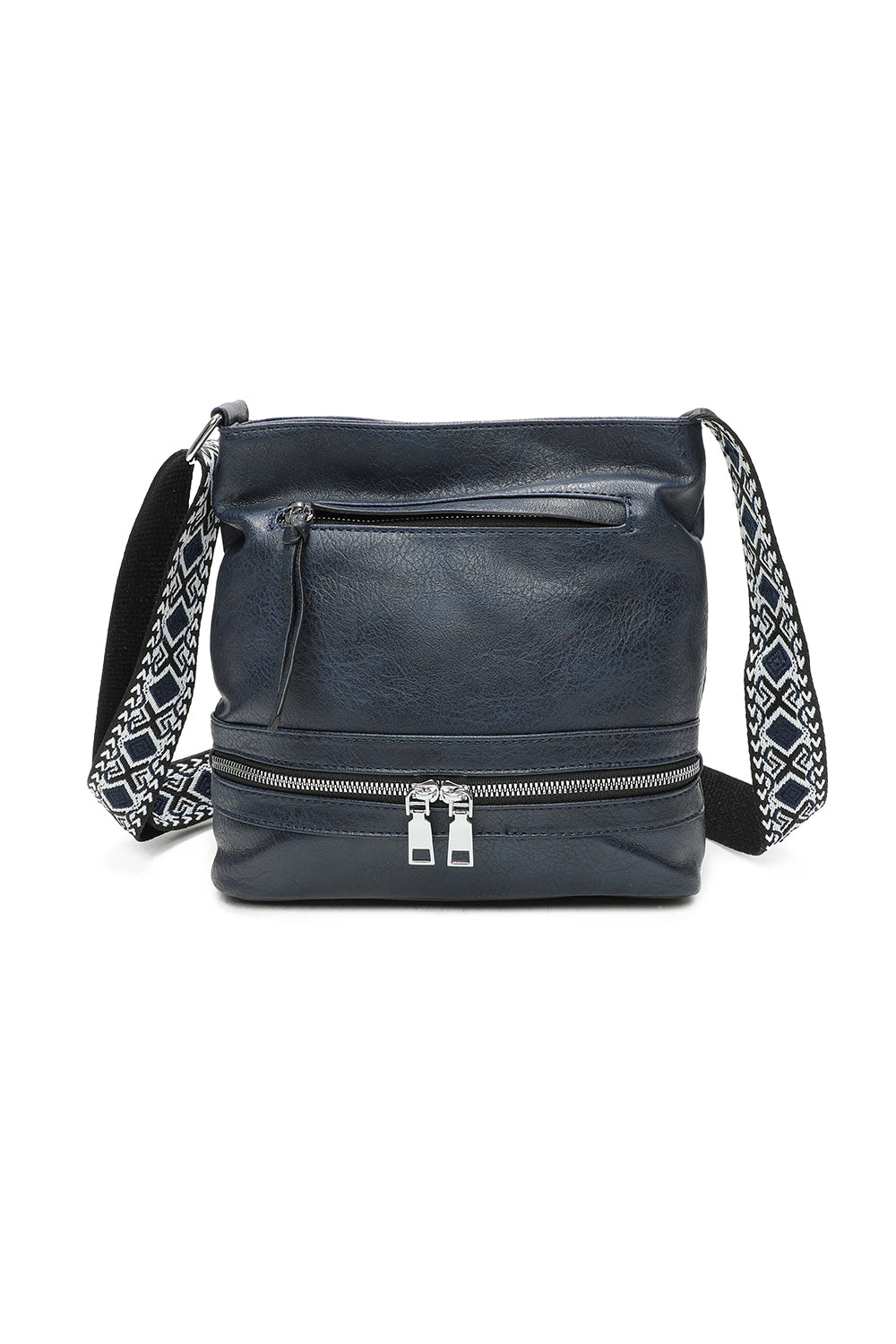Ithnan Quadruple Zips Crossbody Messenger Bag with Canvas Strap