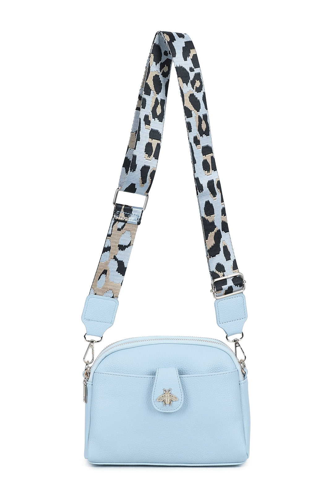 Monarch Bee Badge Multi-pocket Crossbody Bag with Leopard Canvas Strap - RW250452