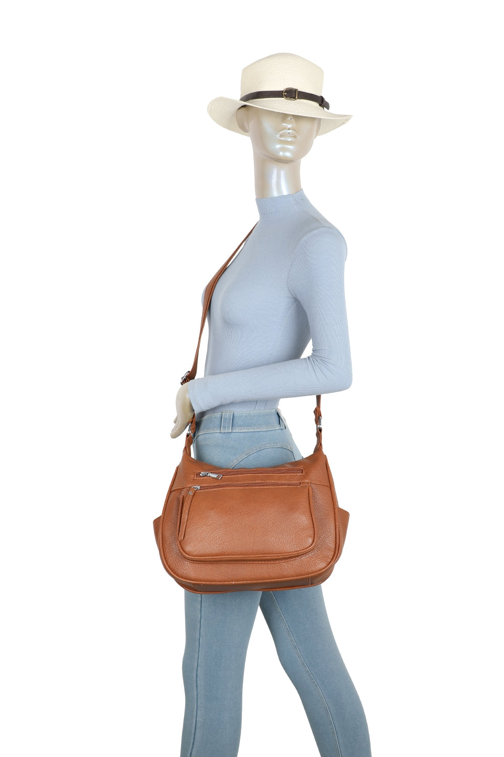 Orrin Strap Adjustable PU Leather Multi Pocket Practical Crossbody Bag - RW25058