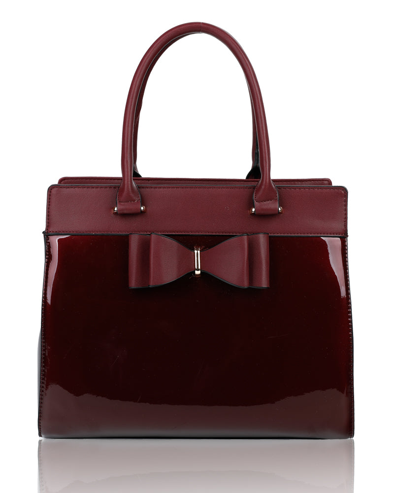 Elegante 2in1 PU Patent Leather Handbag & Purse with Bow - RB170117