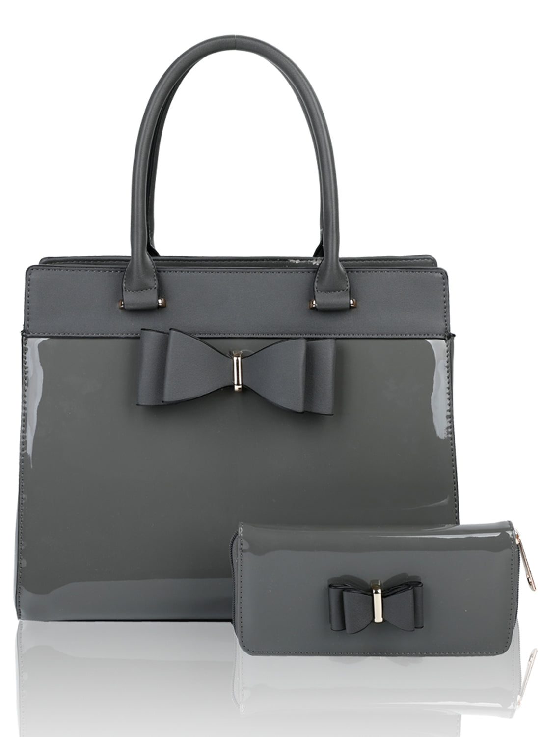 Elegante 2in1 PU Patent Leather Handbag & Purse with Bow - RB170117