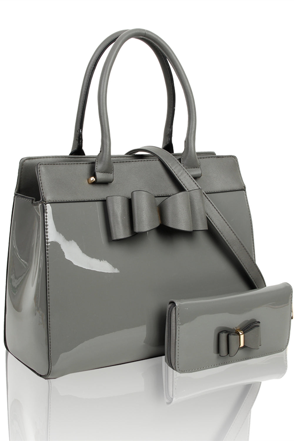 Elegante 2in1 PU Patent Leather Handbag & Purse with Bow - RB170117