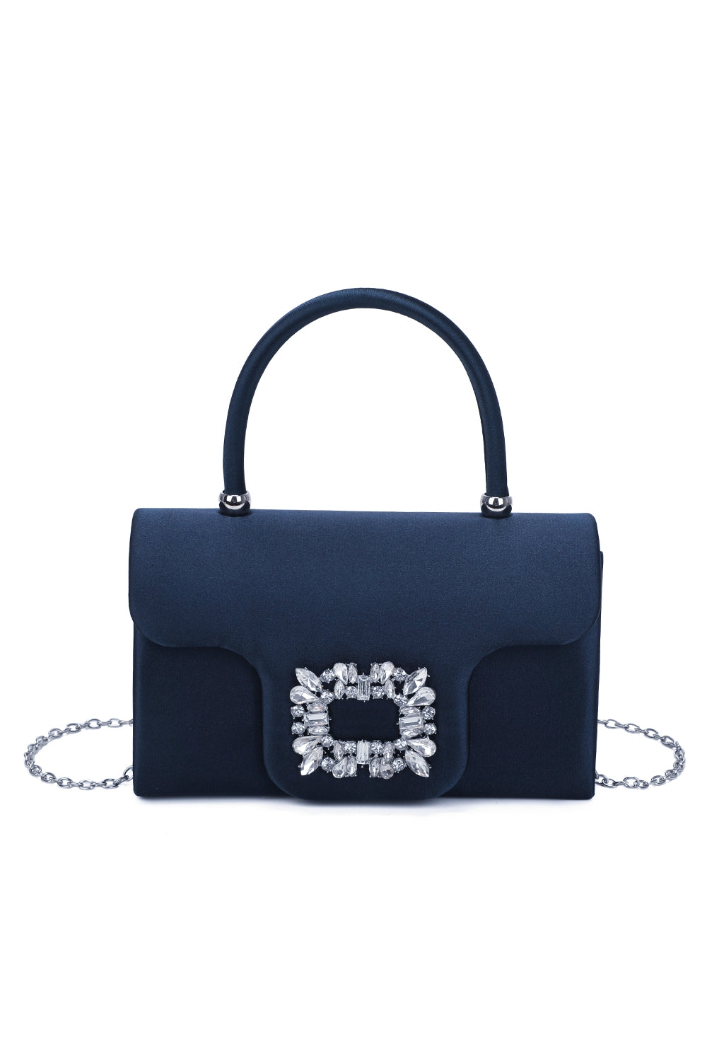 Starlit Satin Top Handle Clutch Bag With Diamond Decoration - RZ2531