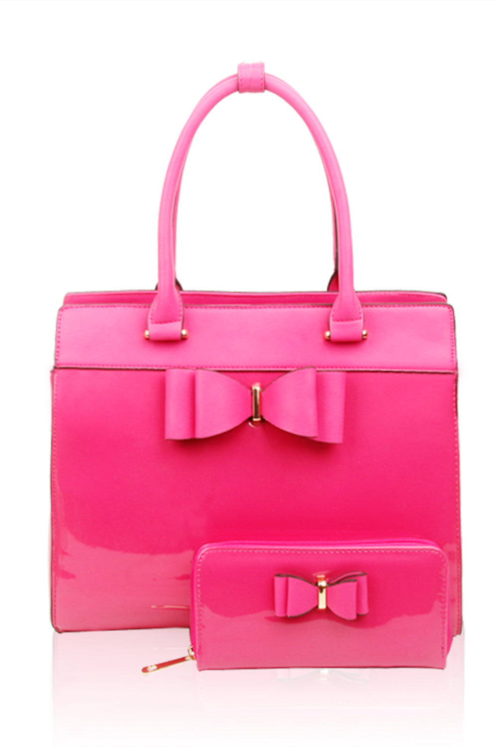 Elegante 2in1 PU Patent Leather Handbag & Purse with Bow - RB170117