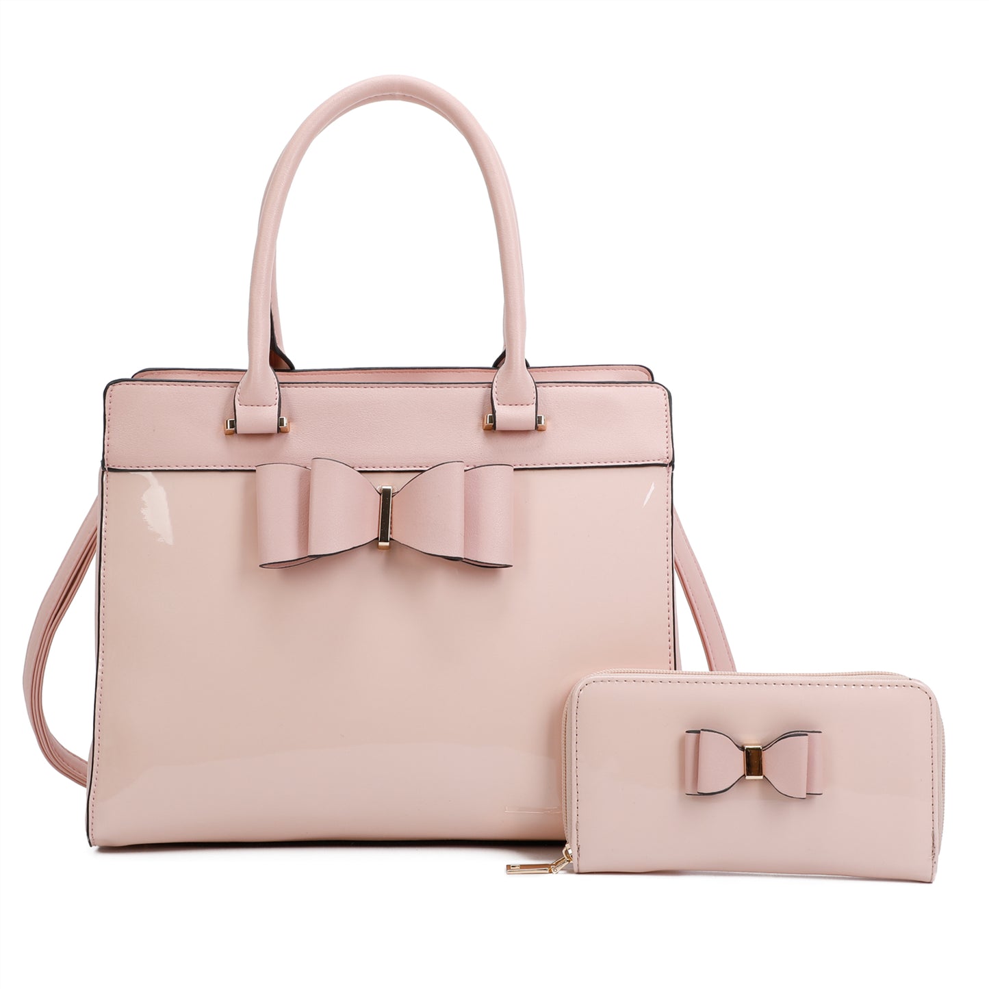 Elegante 2in1 PU Patent Leather Handbag & Purse with Bow - RB170117
