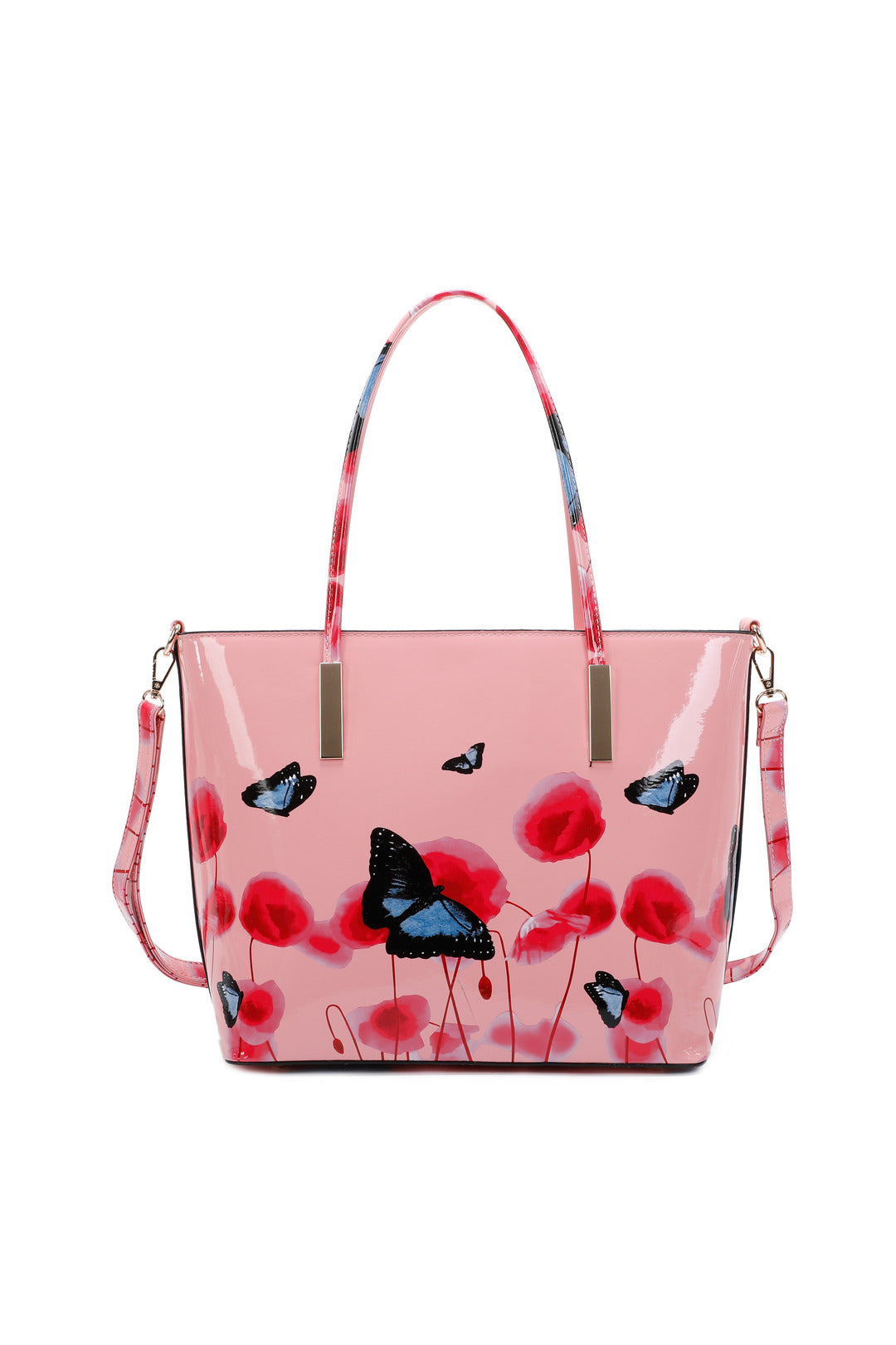 Patent Flower & Butterfly Patterned Tote Bag With Removable Strap - RL171056 - PB