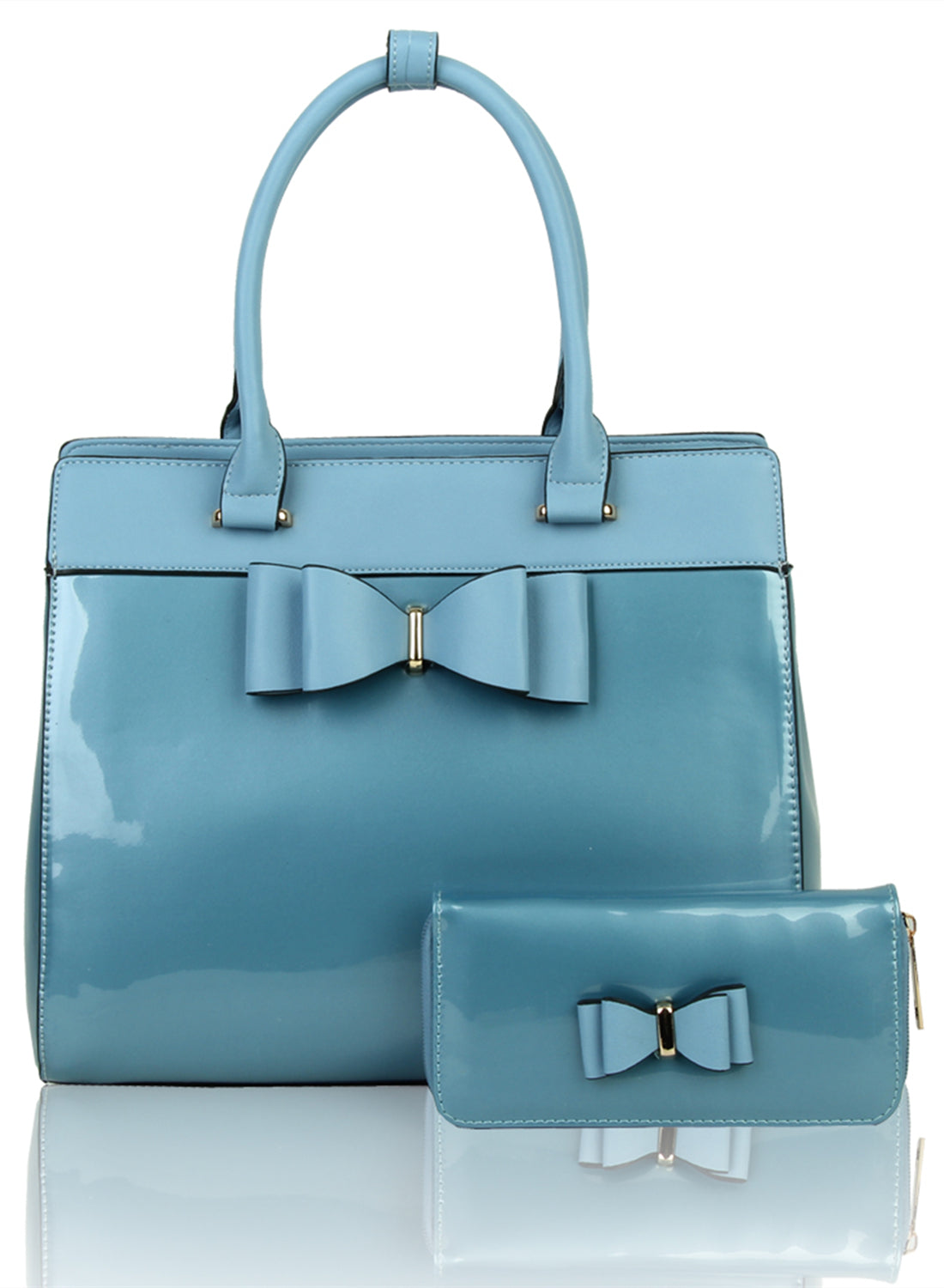 Elegante 2in1 PU Patent Leather Handbag & Purse with Bow - RB170117