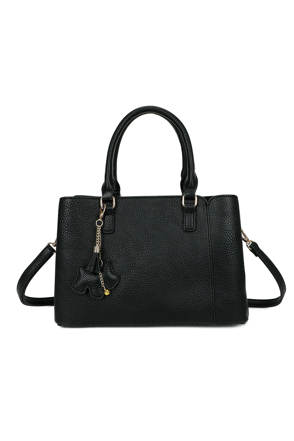 Velvet PU Leather Triple Compartment Shoulder Tote Bag With Dog Charm - RJ241073
