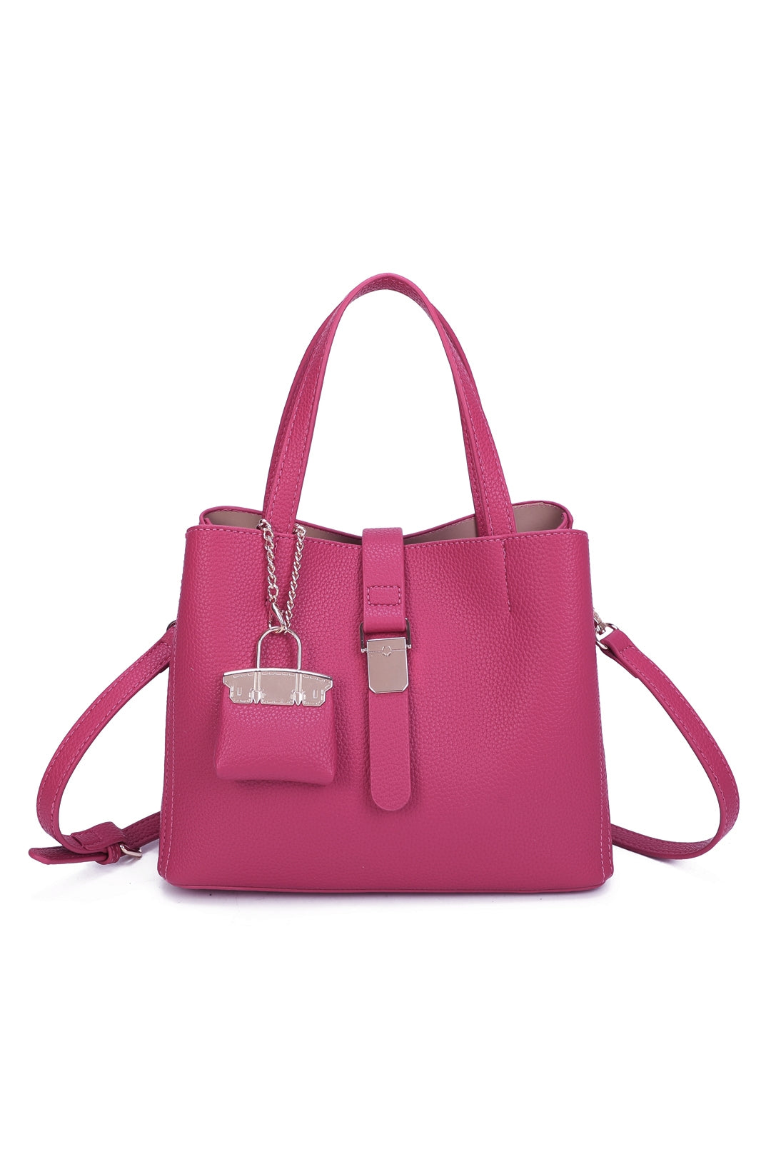 Ellory Triple Compartments Top Handle Tote Bag With Mini Bag Charm - RG51002
