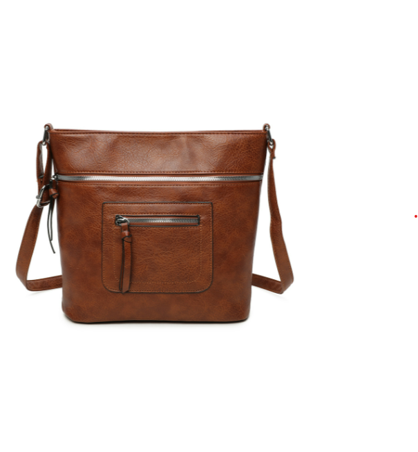 Iki Quadruple Zips PU Leather Crossbody Messenger Bag with Canvas Strap (RY230951)