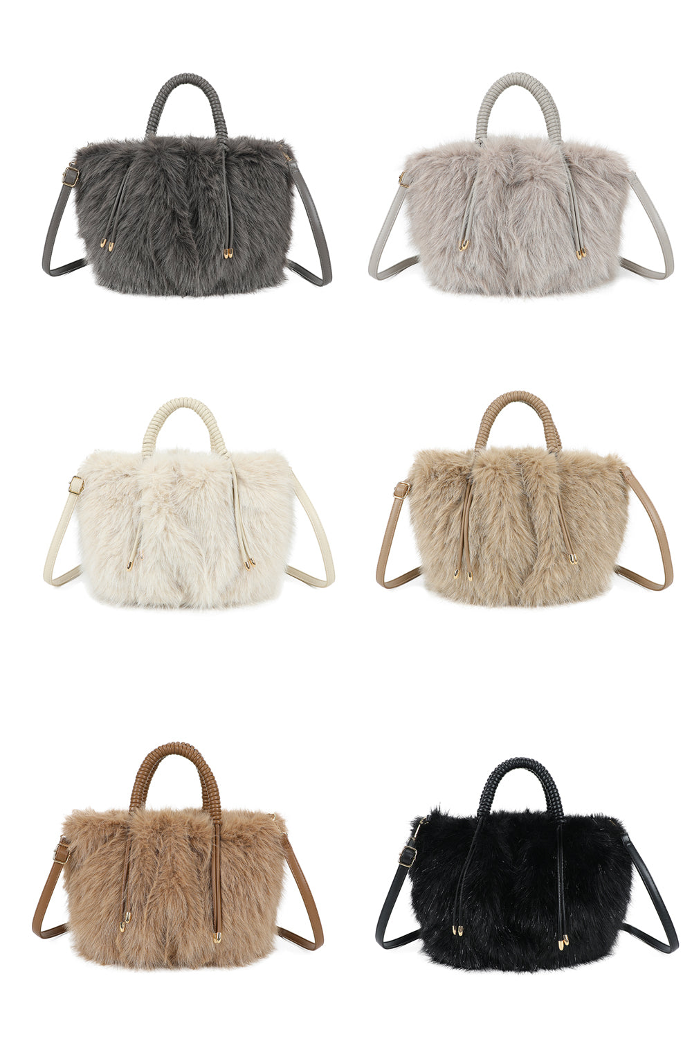 Avelyn Sparkling Faux Fur Top Handle Shoulder Bag with Braided Handle - RY250421