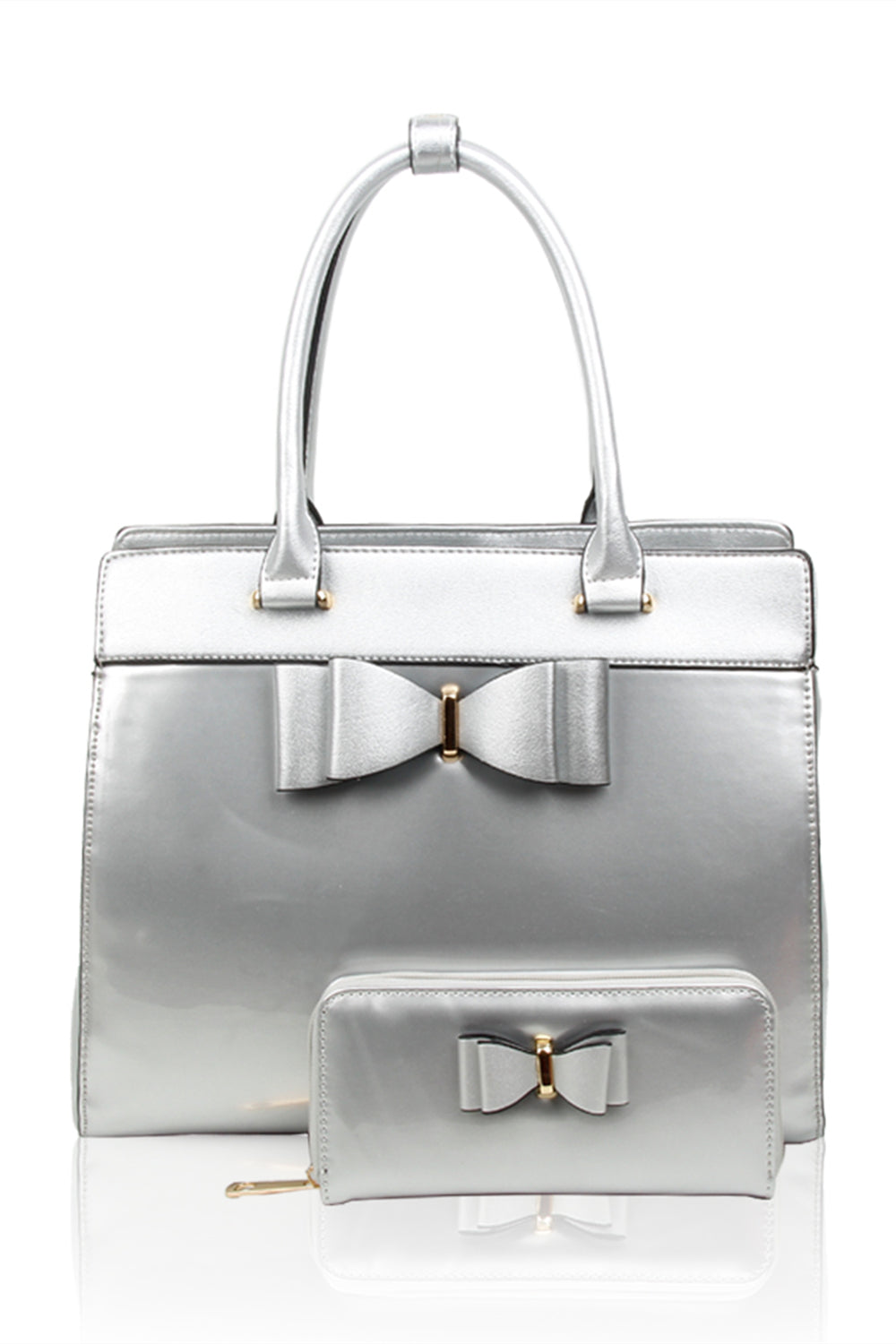 Elegante 2in1 PU Patent Leather Handbag & Purse with Bow - RB170117