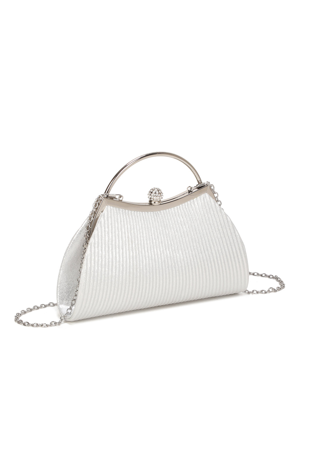 Orellis Pleated Satin Glittering Top Handle Evening Clutch Bag - RZ2515