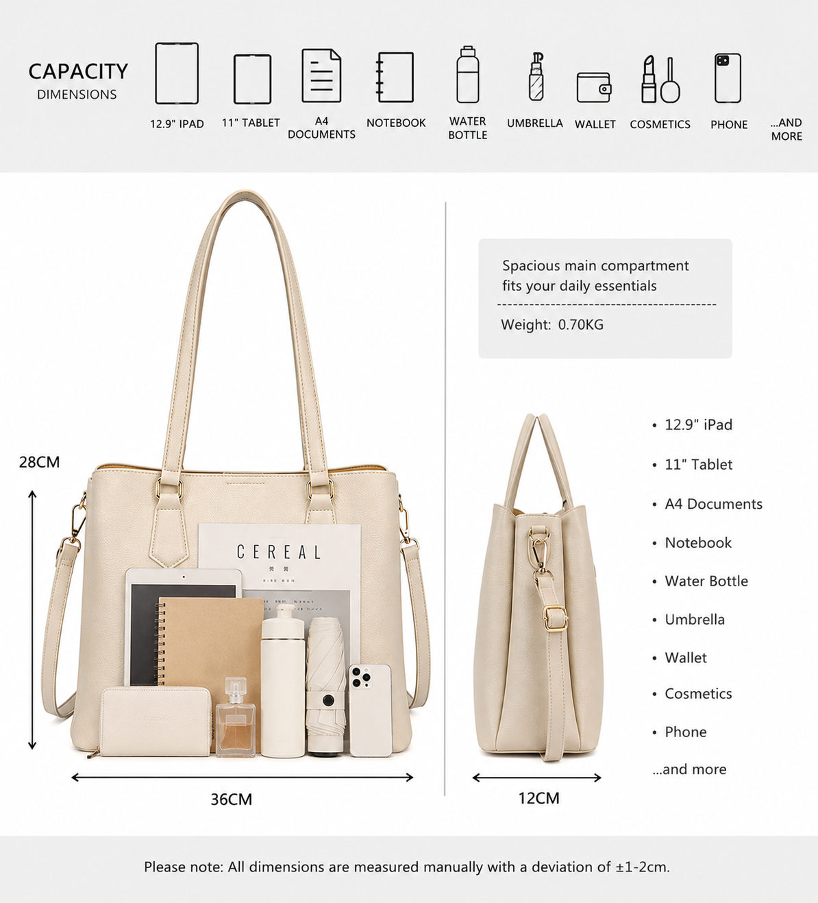 Arcadia PU Leather Triple Compartments Shoulder Bag - BP22517