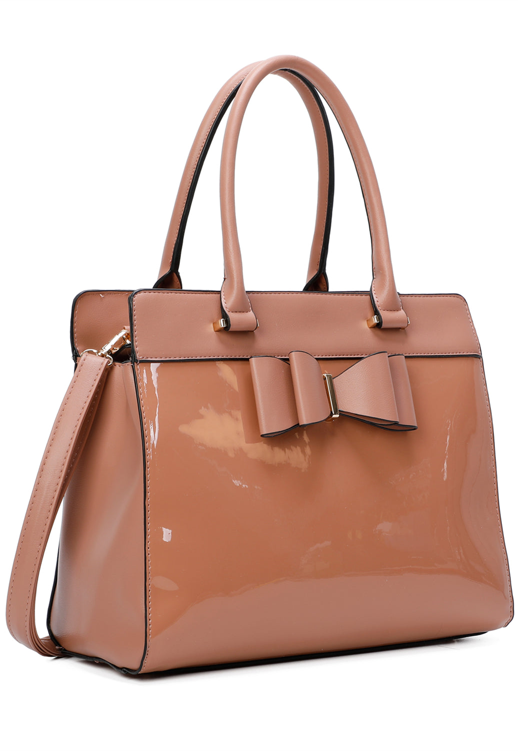 Elegante 2in1 PU Patent Leather Handbag & Purse with Bow - RB170117