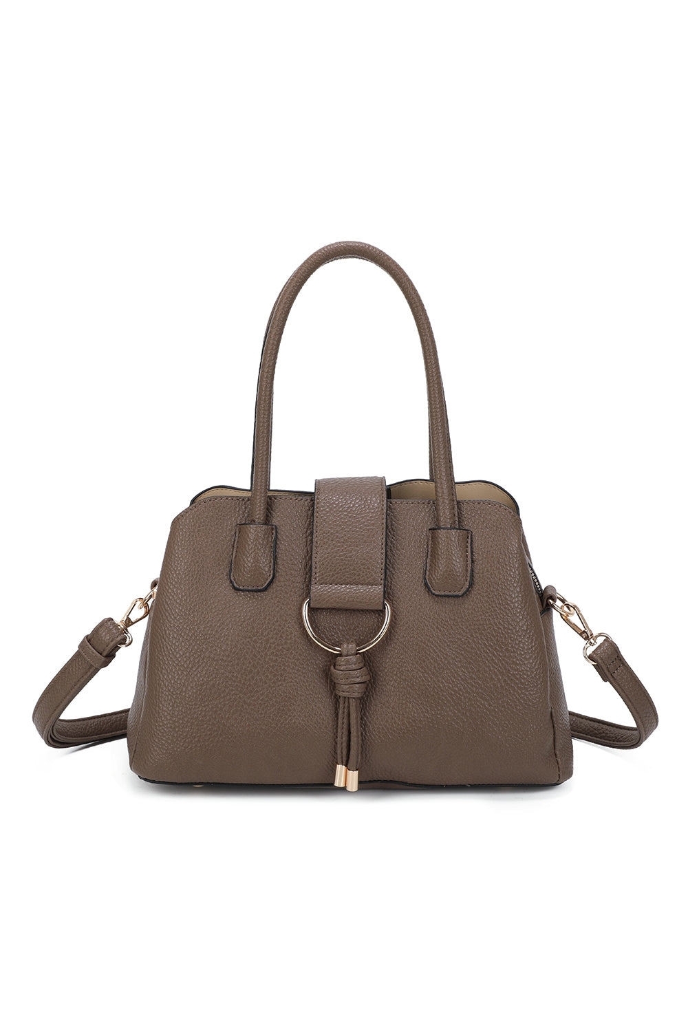 BellaElan PU Leather Triple Compartment Handbag with a metal D-ring Ornament and an Extra Long Strap - RJ241072