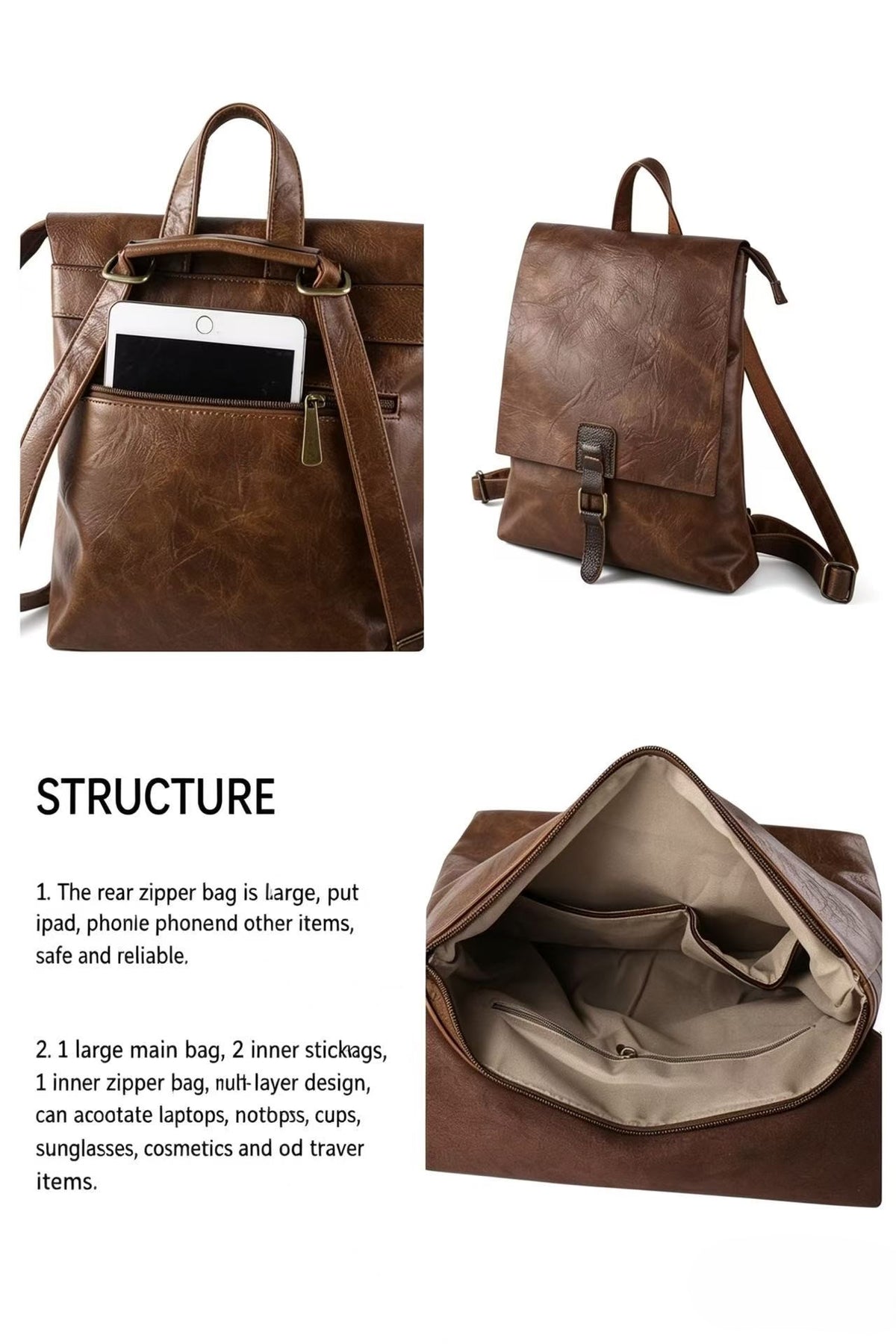 Gino PU Leather Convertible Backpack Crossbody Bag with Real Leather Magnetic Fastening - RX260521