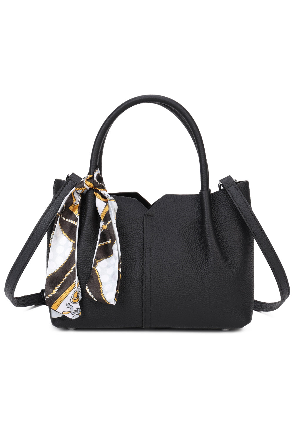 Meve Real Leather Shoulder Top-Handle Bag with Silk Scarf