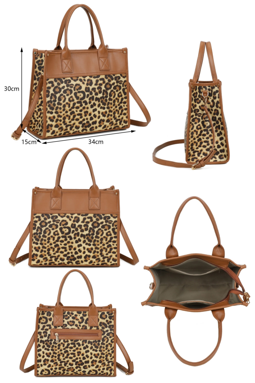 Glam Plain PU Leather Top Handle Crossbody Bag With Leopard Stripes (New) - RB250467N