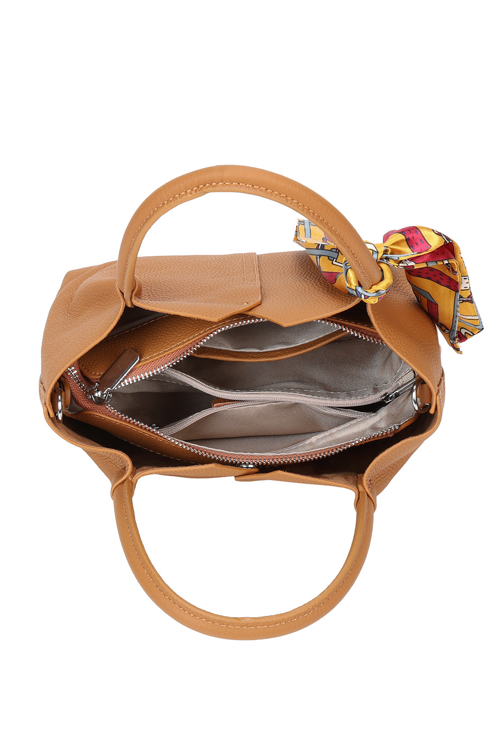 Meve Real Leather Shoulder Top-Handle Bag with Silk Scarf
