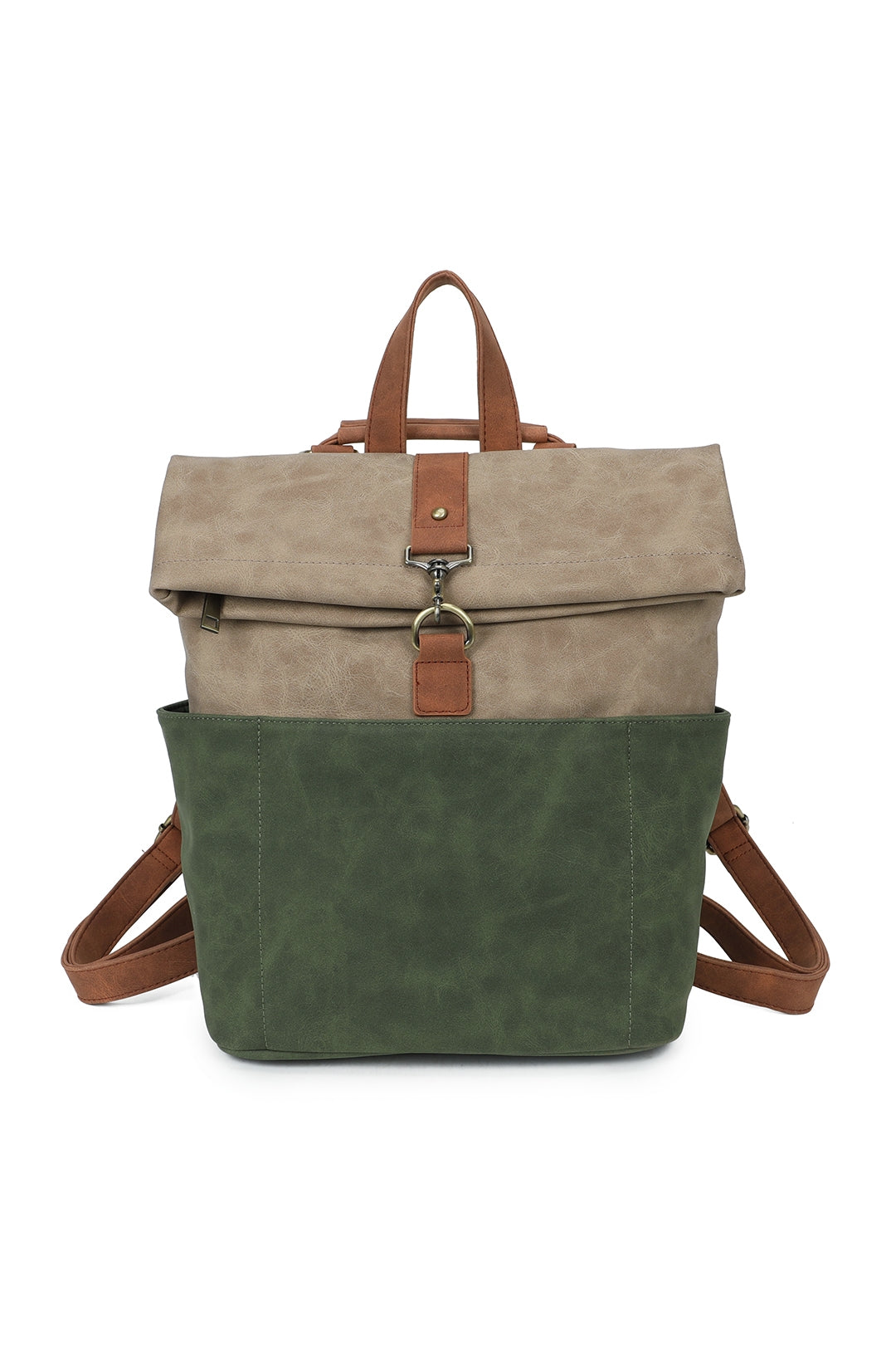 Terra Multi Pockets Fold-over Suede Leather Rucksack - RW250901