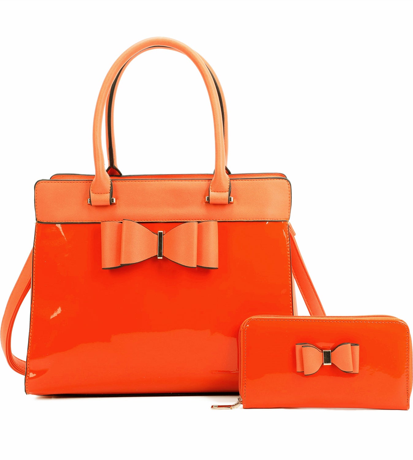 Elegante 2in1 PU Patent Leather Handbag & Purse with Bow - RB170117