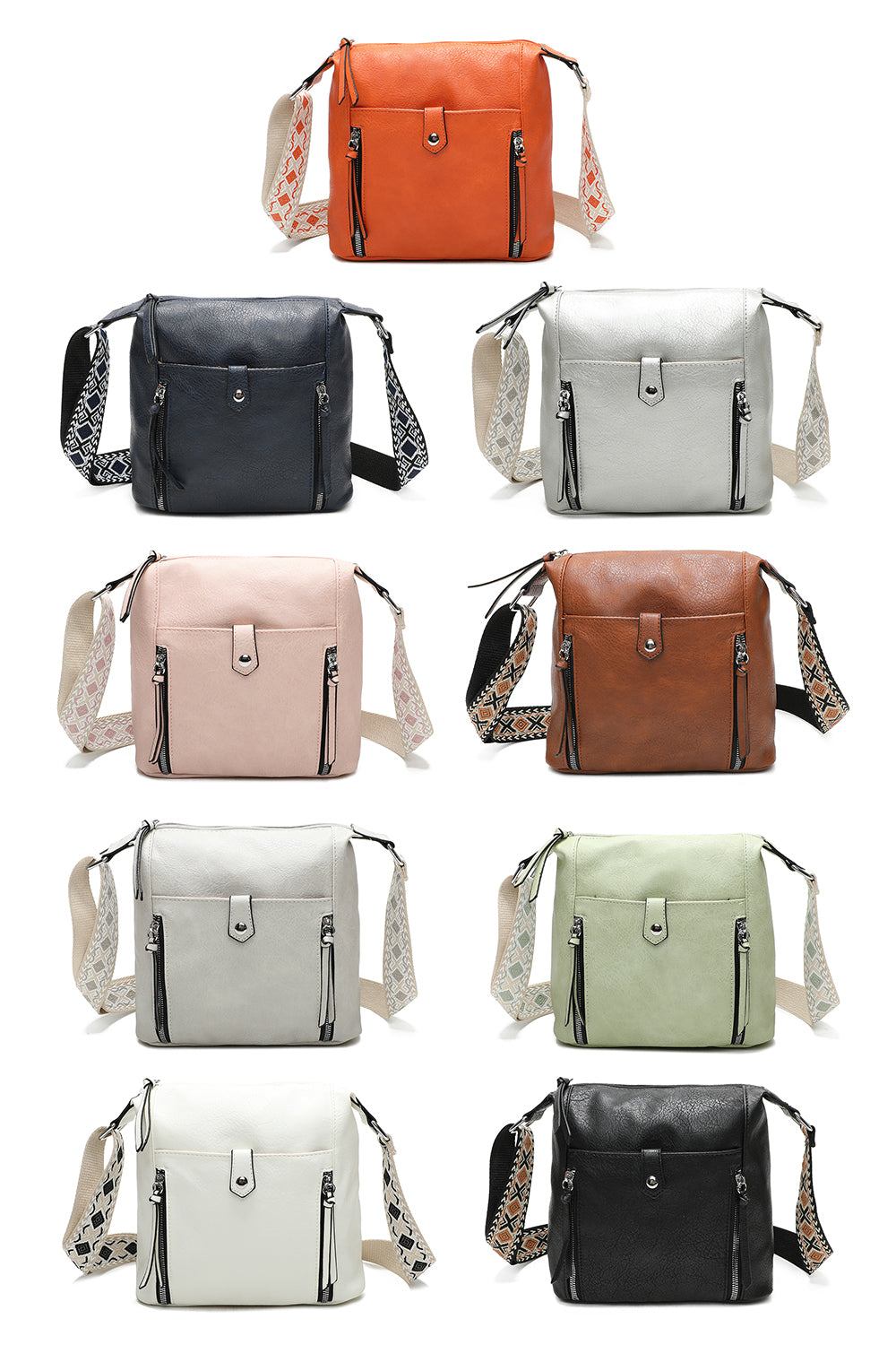Madura Quadruple Zips Crossbody Messenger Bag with Canvas Strap