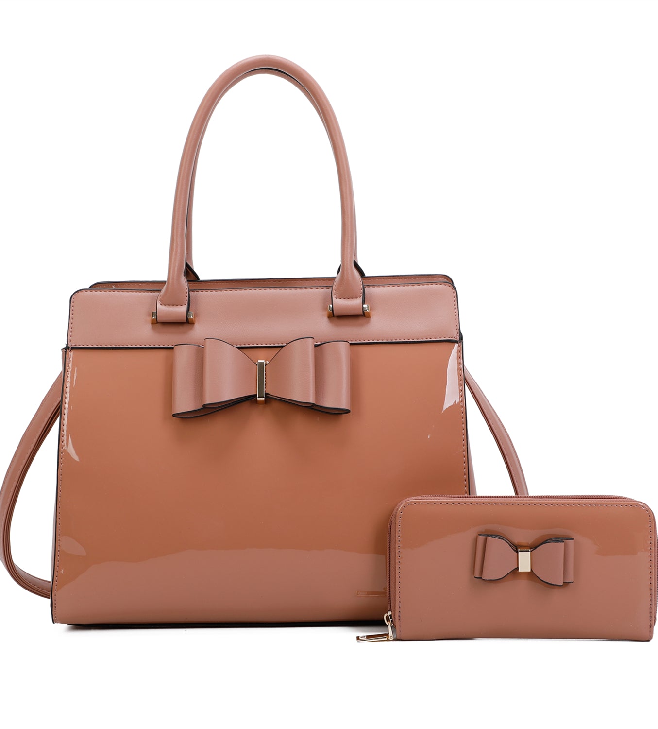 Elegante 2in1 PU Patent Leather Handbag & Purse with Bow - RB170117