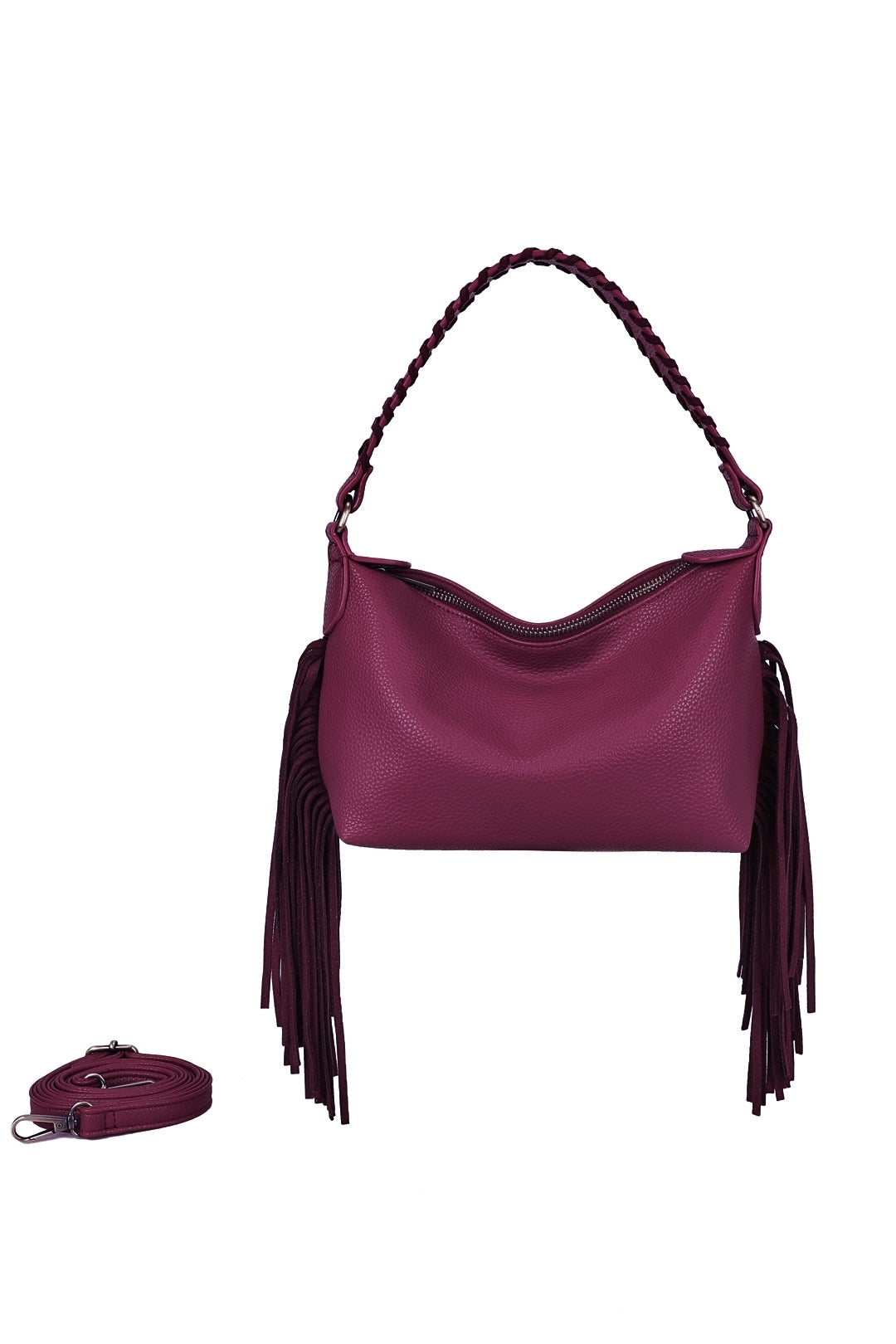 Lioren Suede PU Leather Small Crossbody Fringe Hobo Bag - RJ250975