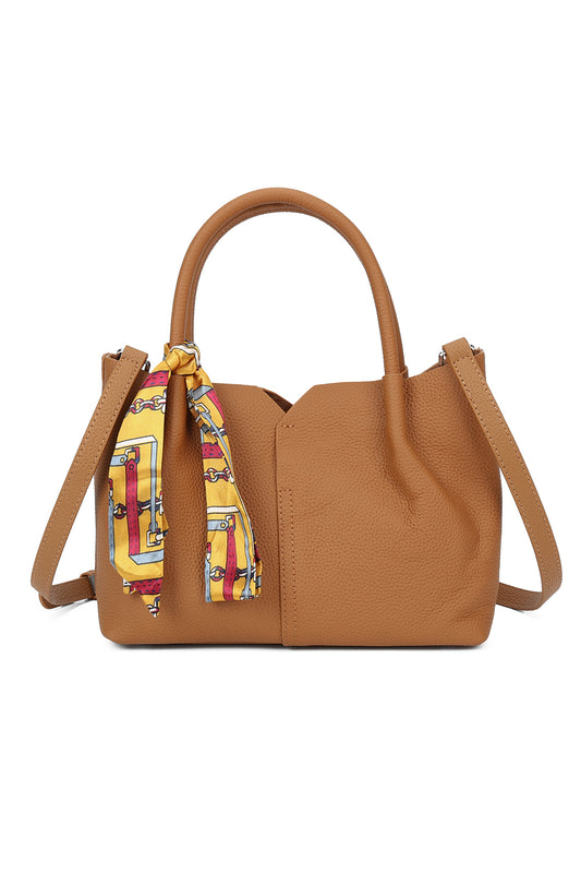 Meve Real Leather Shoulder Top-Handle Bag with Silk Scarf