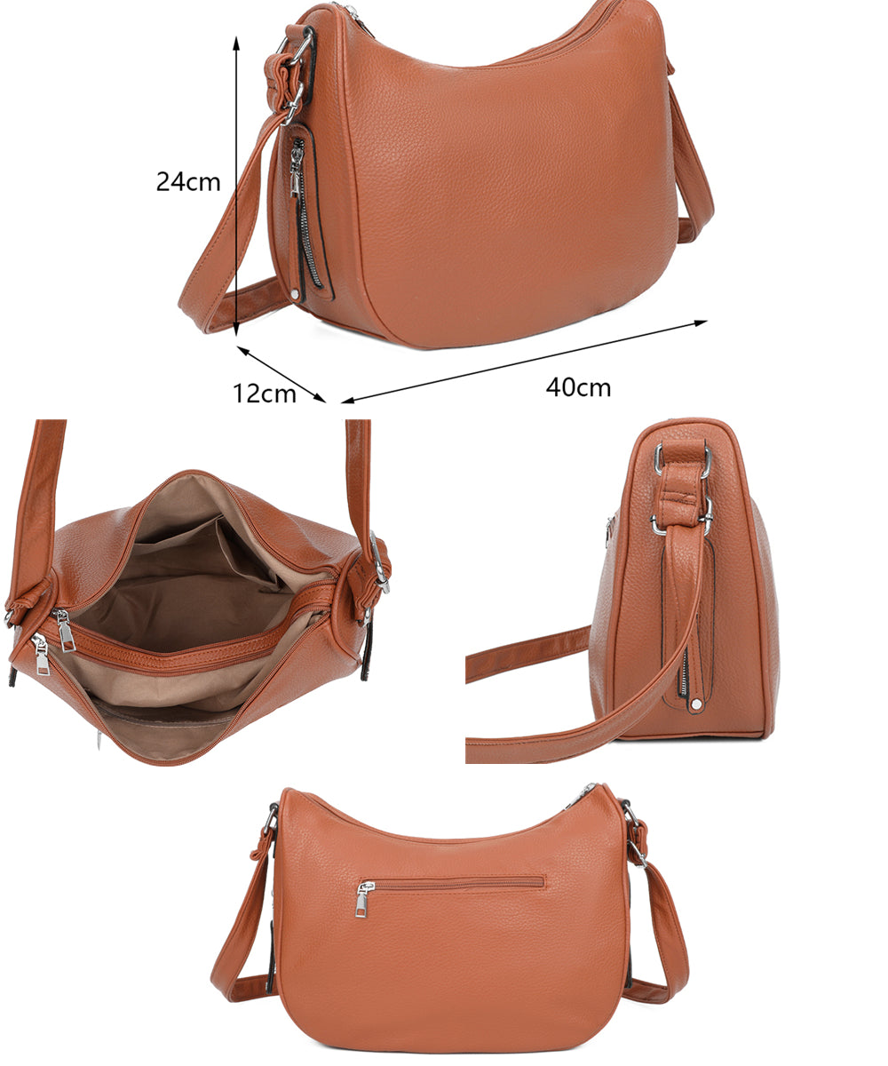Noma Dual Compartments PU Leather Crossbody Bag with Side Zip Pockets(RW240525)