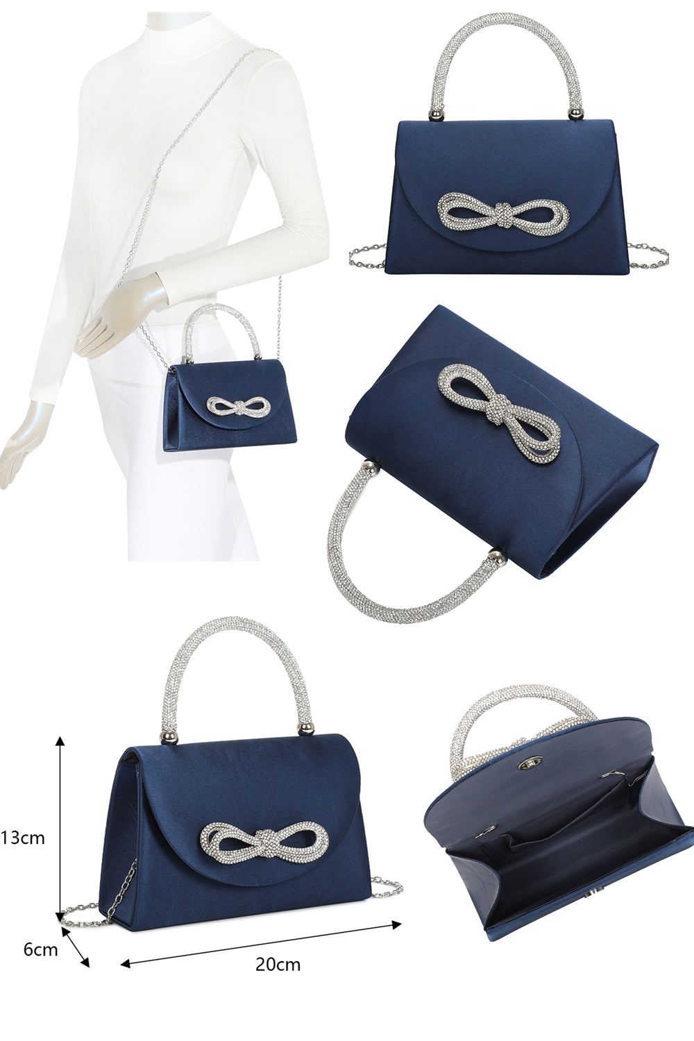 Camila Diamante Ribbon Envelope Style Shoulder Top-Handle Evening Bag - RZ2412