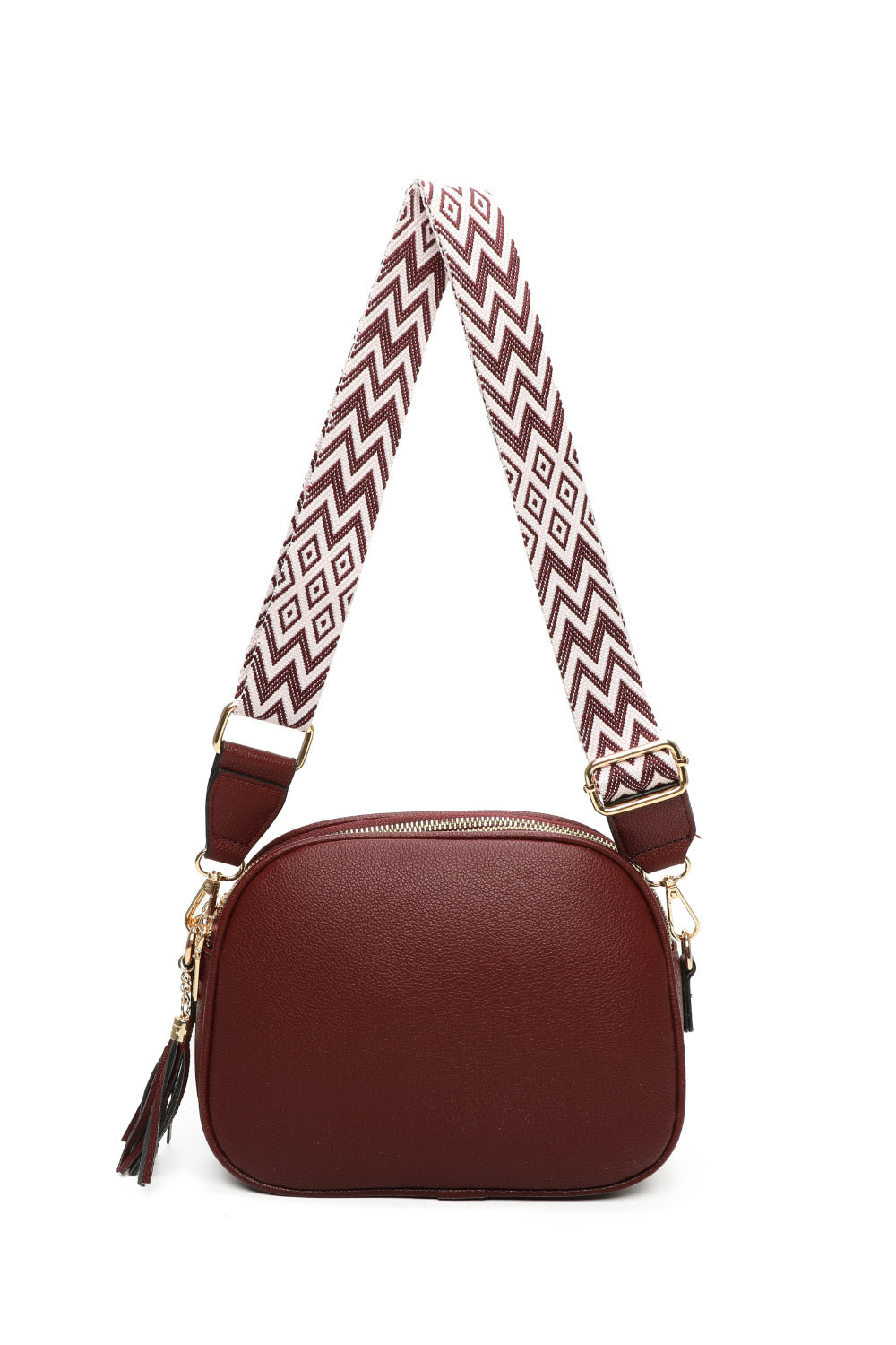 Nela Tassol Triple Zip Crossbody Bag with Canvas Strap