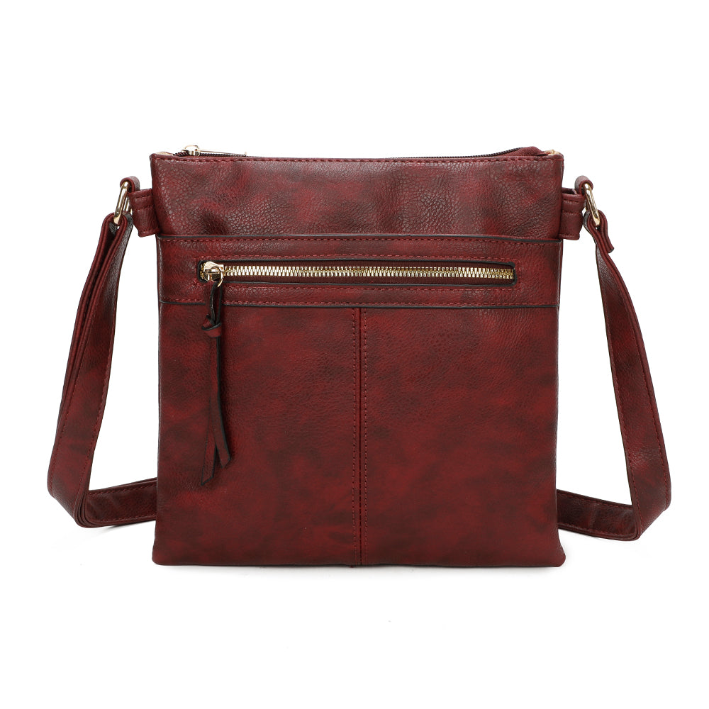 Triple Zip PU Leather Perry Crossbody Messenger Bag