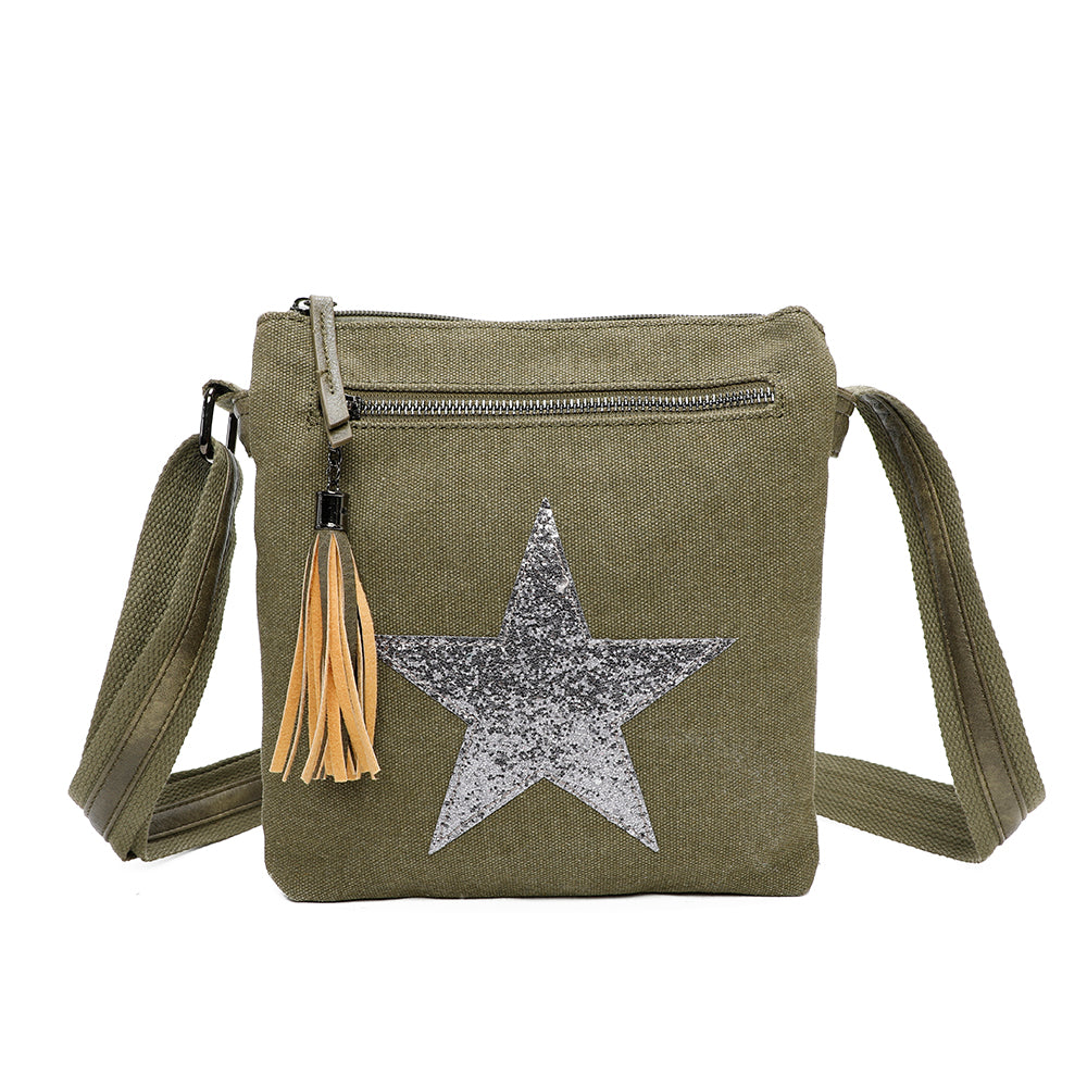 Triple Zip Star Tassel Crossbody Messenger Bag