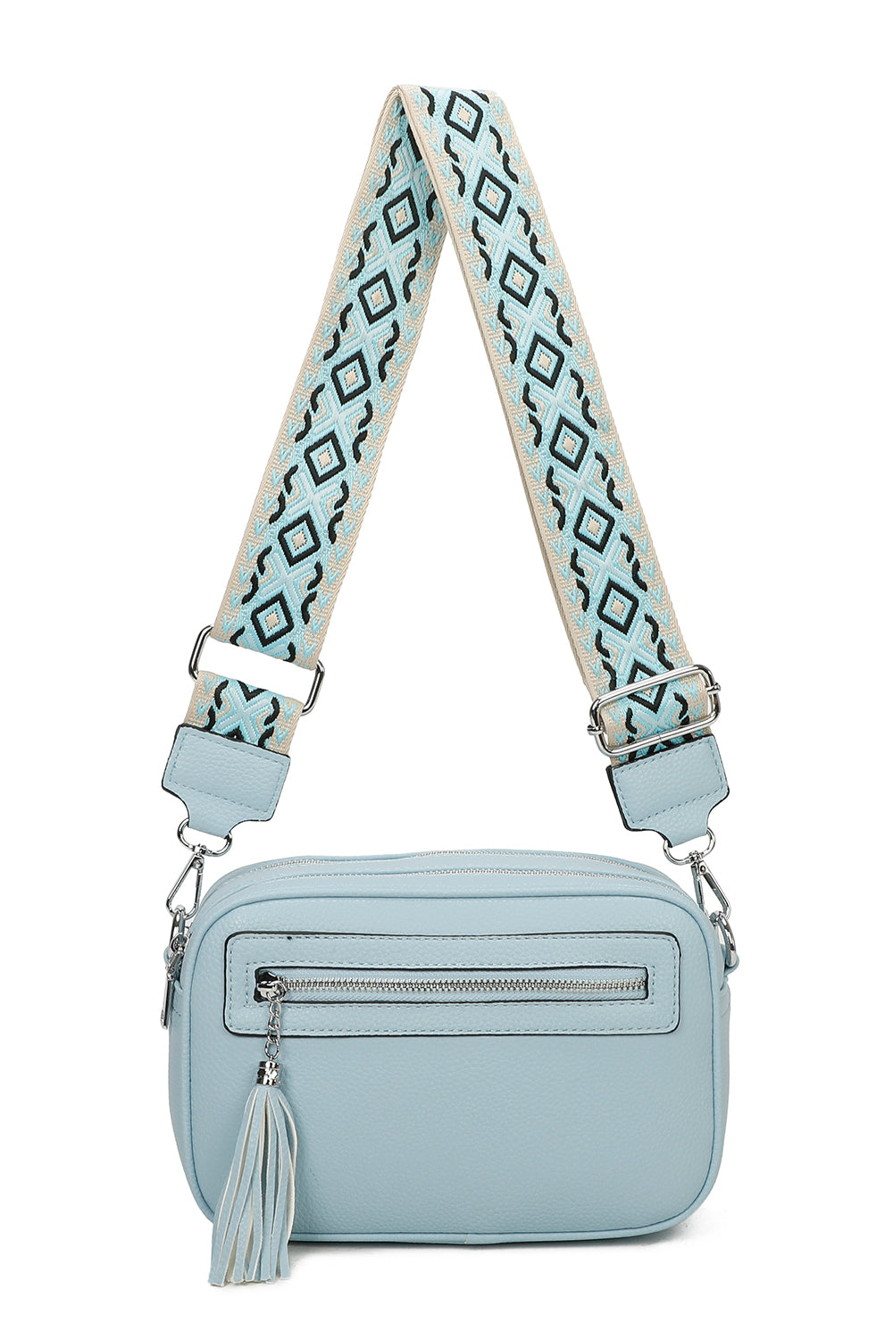 Quadriple Zipped Tassel Crossbody with Canvas Strap